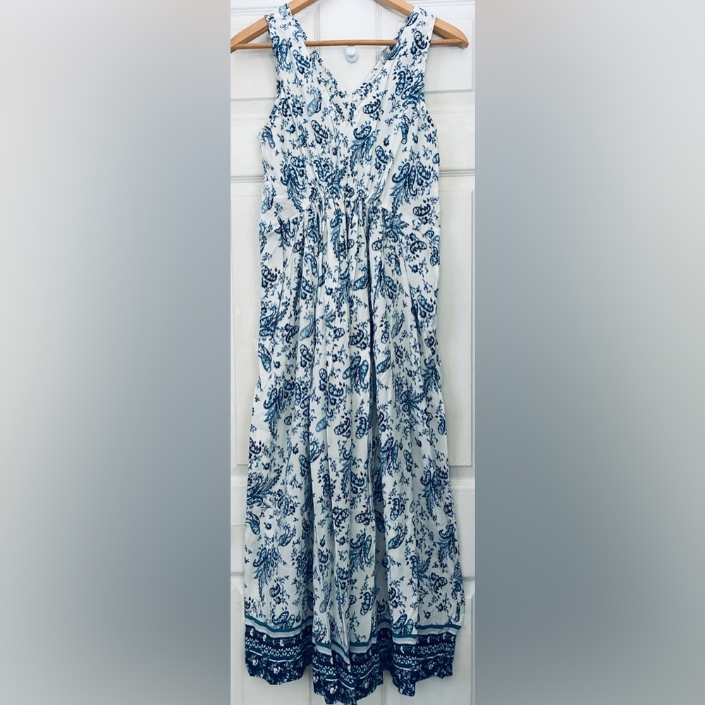 Lucky Brand White and Navy Paisley Maxi Dress